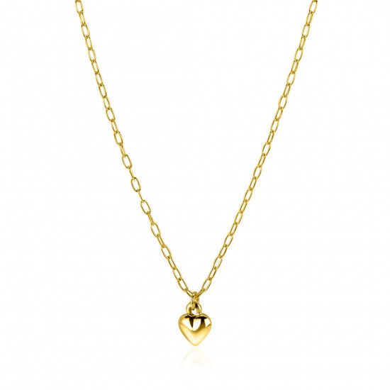 ZINZI gold plated zilveren paperclip schakelketting met bol hart hanger 9mm, 42-45cm ZIC2661