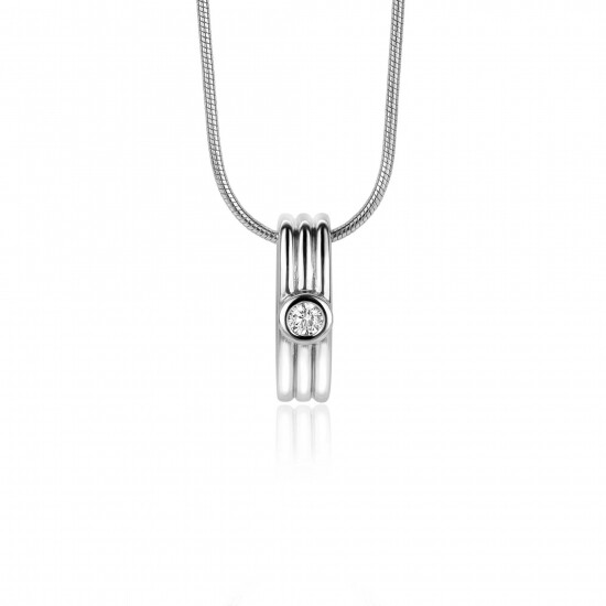 ZINZI zilveren hanger staaf met drie banen en witte ronde zirconia 17mm ZIH2241 (zonder collier)