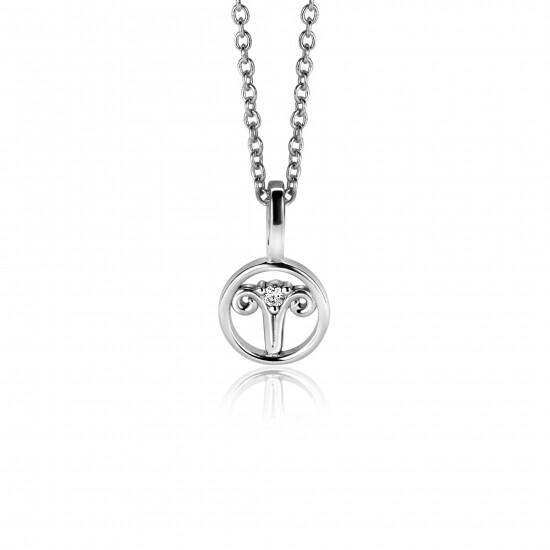 9mm ZINZI zilveren Ram sterrenbeeldhanger bezet met witte zirconia ZIH-RAM (zonder collier)