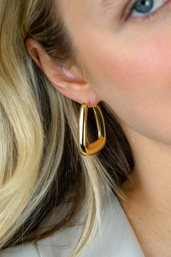 33mm ZINZI gold plated zilveren oorringen met brede buis en rechthoekig model, handige bovensluiting ZIO2748G