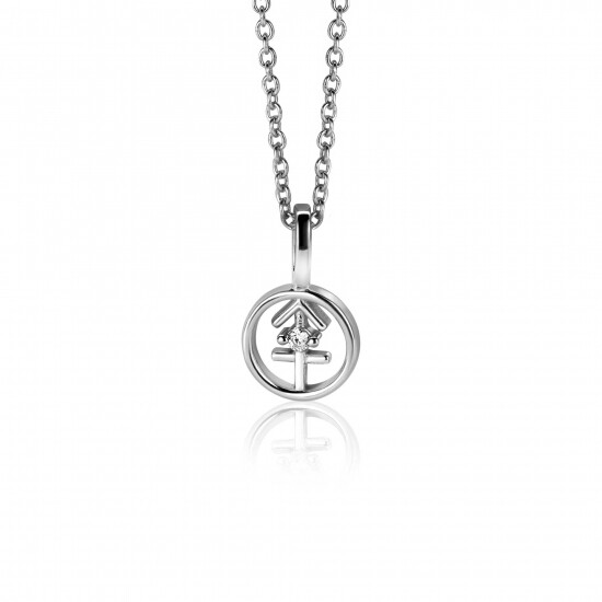 9mm ZINZI zilveren Boogschutter sterrenbeeldhanger bezet met witte zirconia ZIH-BOO (zonder collier)