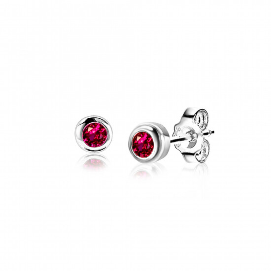 ZINZI zlv. oorknopjes birthstones robijn cz