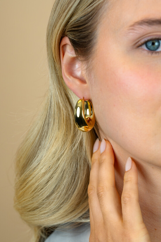 31mm ZINZI gold plated zilveren oorringen met brede buis (9mm) en ovaal model, handige bovensluiting ZIO2750G