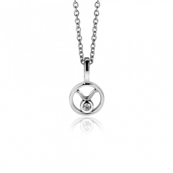 9mm ZINZI zilveren Stier sterrenbeeldhanger bezet met witte zirconia ZIH-STI (zonder collier)