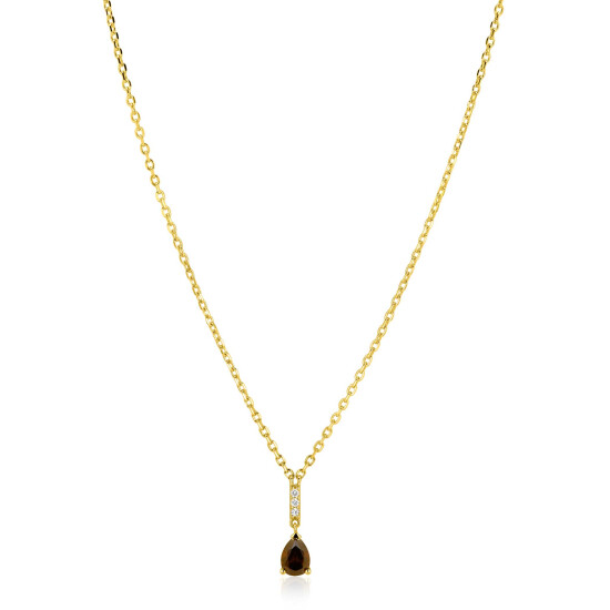 ZINZI zlv. collier met staafje zirconia's en peer bruin
