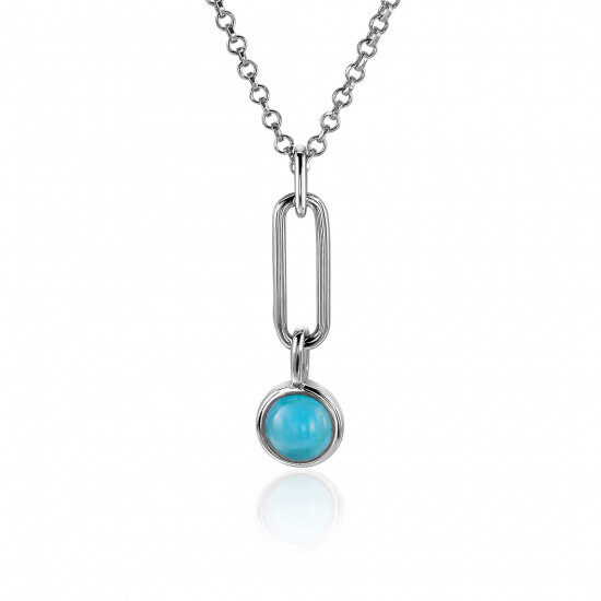 ZINZI zilveren hanger paperclip schakel 26mm rond turquoise blauw ZIH2173 (zonder collier)