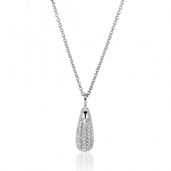 23mm ZINZI zilveren druppel hanger, bezet met witte zirkonia's ZIH2669 (zonder collier)