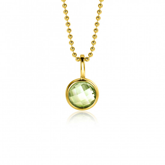 AUGUST Pendant 8mm Gold Plated Birthstone Green Peridot Zirconia (excl. necklace)