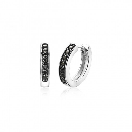 15mm ZINZI Sterling Silver Hoop Earrings Black Zirconias width 3mm ZIO191B