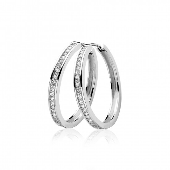 Zinzi zilveren oorringen 28 x 3mm witte zirconia's met luxe klapsluiting ZIO193Z
