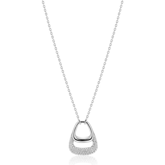 ZINZI zilveren ketting 45cm met stijlvolle dubbele hanger, bezet met witte zirconia's ZIC2806