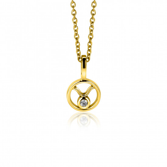 9mm ZINZI gold plated zilveren Stier sterrenbeeldhanger bezet met witte zirconia ZIHY-STI (zonder collier)