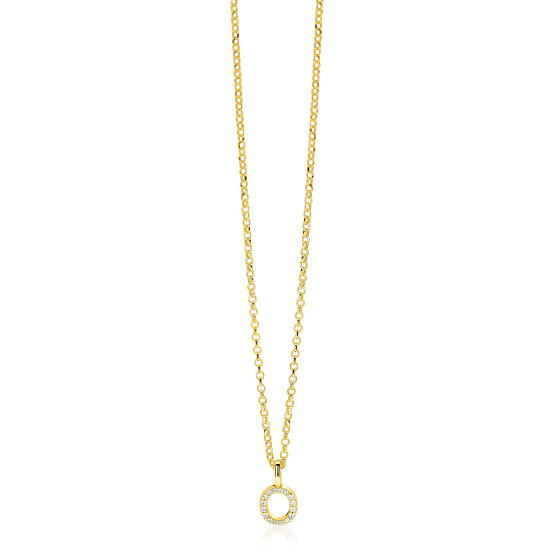 ZINZI gold plated zilveren letter hanger O bezet met witte zirkonia's ZIH2828-O (zonder ketting)