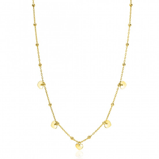 ZINZI gold plated zilveren ankerketting met kleine bolletjes en vijf gladde hartjes 42-45cm ZIC2531G