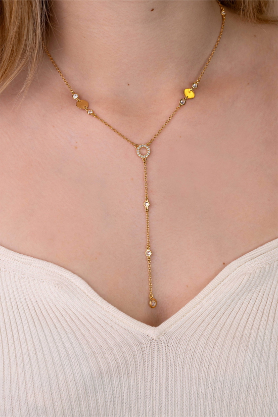 ZINZI gold plated zilveren Y-collier 45cm met glimmende ronde elementen en bezet met fonkelende witte zirkonia's ZIC2909