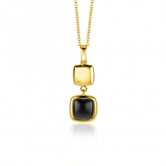 ZINZI zilveren tweezijdige hanger 14K geel verguld vierkant met zwarte onyx en wit parelmoer 30mm ZIH2257G (zonder collier)