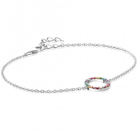 ZINZI zilveren armband met open rondje 12mm bezet regenboog 17-20cm ZIA2170Z