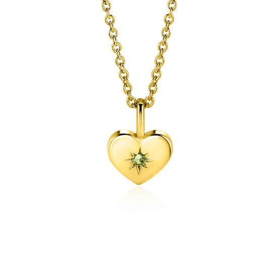 AUGUST Pendant 12mm Gold Plated Heart Birthstone Green Peridot Zirconia (excl. necklace)