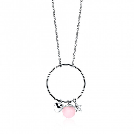 ZINZI zilveren ketting hartje rond ster roze 45cm ZIC1878
