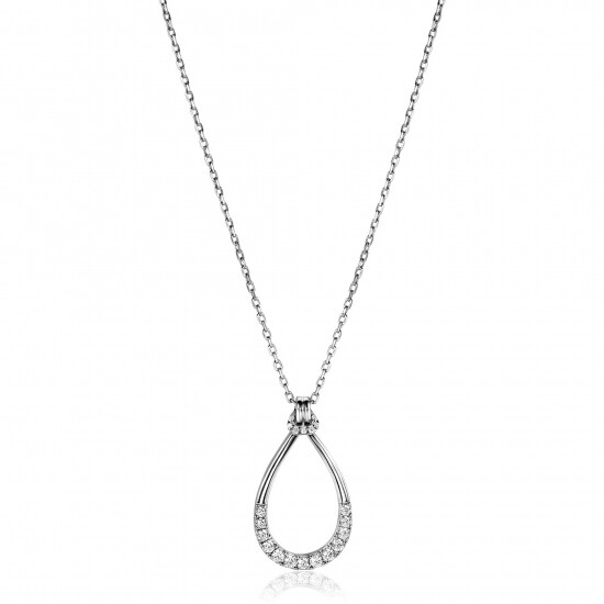 ZINZI zilveren ketting 40-45cm met stijlvolle open druppelvormige hanger 31mm ZIC2555