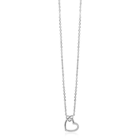 ZINZI zilveren ketting met twee sierlijke harten die met elkaar verbonden zijn, ook bezet met witte zirkonia's 42-45cm ZIC2874