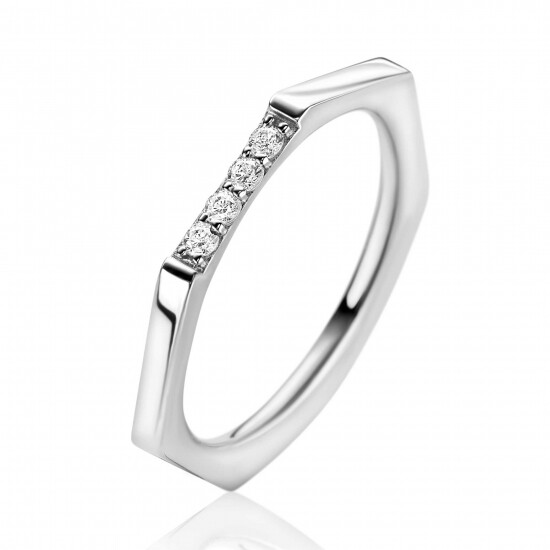 ZINZI zilveren aanschuifring zeshoek gladde buis 2mm bezet met witte zirconia's ZIR2492