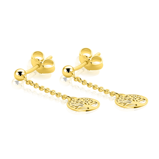 29mm ZINZI gold plated zilveren lange oorhangers met levensboom 8mm ZIO-BF139G
