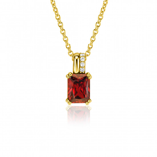 14mm ZINZI gold plated zilveren hanger met rechthoekige rood granaat kleursteen en luxe hangoog ZIH2392R (zonder collier)