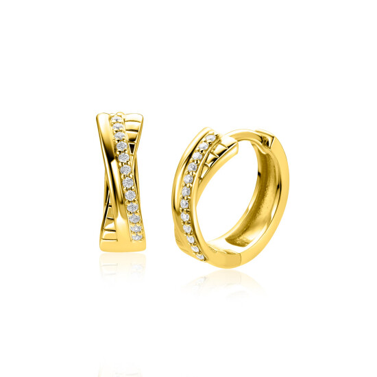 16,5mm ZINZI goldplated zilveren cross-over oorringen met luxe scharniersluiting 5mm breed ZIO2801