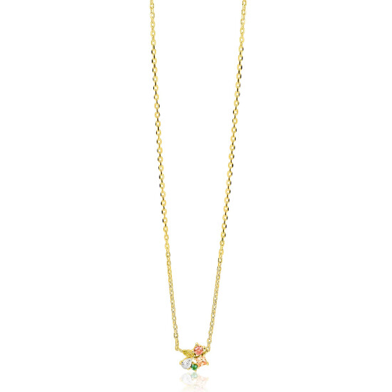 ZINZI gold plated zilveren ketting met speelse hanger (8mm) bezet met een mooie combinatie van bruine, groene en witte kleurstenen in verschillende slijpvormen 42-45cm ZIC2867