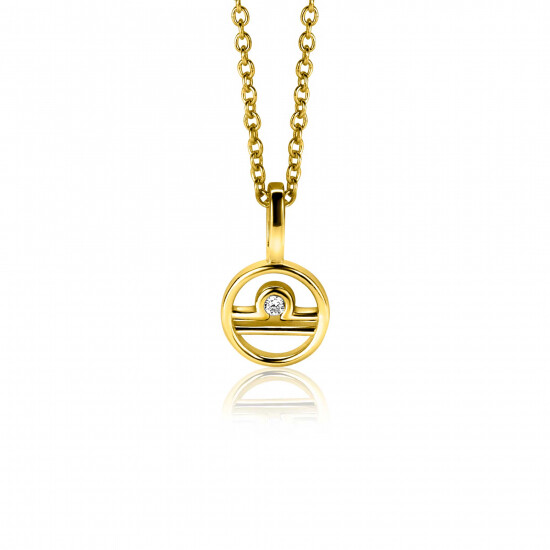 9mm ZINZI gold plated zilveren Weegschaal sterrenbeeldhanger bezet met witte zirconia ZIHY-WEE (zonder collier)