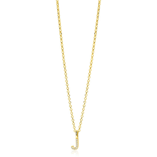 ZINZI gold plated zilveren letter hanger J bezet met witte zirkonia's ZIH2828-J (zonder ketting)