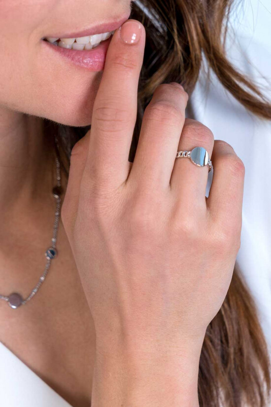 ZINZI zilveren ring gourmet rond glad plaatje ZIR1783
