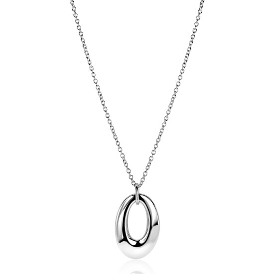 ZINZI zilveren ketting 45cm met grote open ovale hanger 35mm ZIC2787