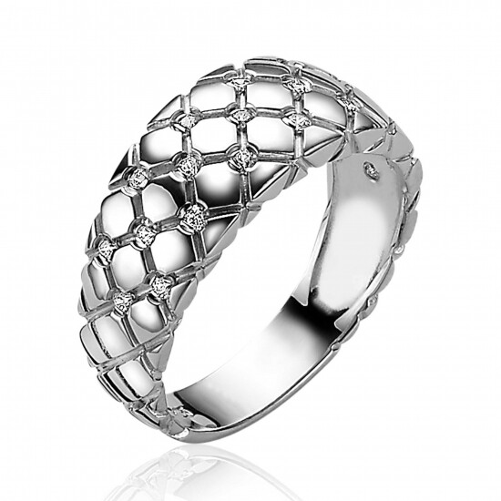 ZINZI zilveren fantasie ring met gladde ruitvormen en bezet met witte zirconia's ZIR877
