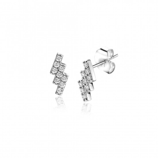 9mm ZINZI Sterling Silver Stud Earrings 3 Bars with White Zirconias ZIO2547