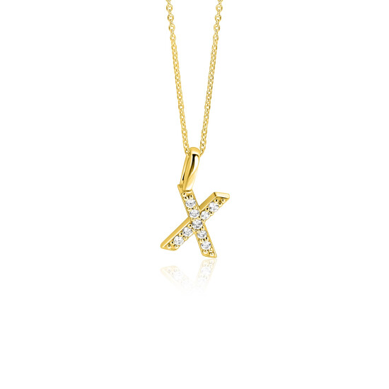 ZINZI gold plated zilveren letter hanger X bezet met witte zirkonia's ZIH2828-X (zonder ketting)