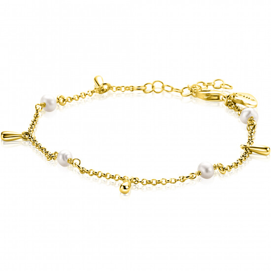 ZINZI zlv. armband gg.verg.met parels en pegeltjes