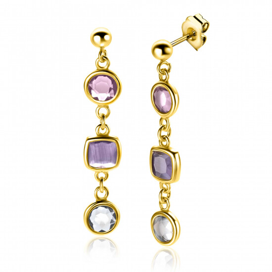 40mm ZINZI gold plated zilveren oorsieraden rond vierkant paars en witgrijs ZIO2525G