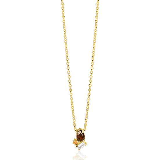 ZINZI gold plated zilveren ketting met stijlvolle hanger bezet met bruine, champagne en witte zirkonia's 42-45 cm ZIC-BF142
