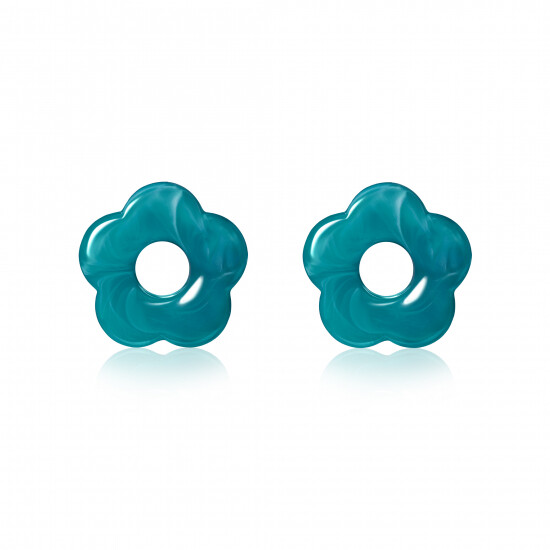 26mm oorbedels bloem turquoise kunststof ZICH2720T