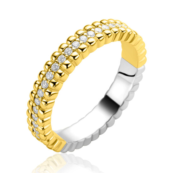 ZINZI goldplated zilveren multi-look ring met speelse structuur en een rij witte zirkonia's als middenbaan ZIR2834Y