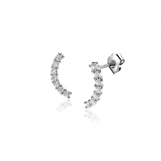 10mm ZINZI zilveren oorknoppen met een sierlijke boog, bezet met zeven witte zirconia's ZIO2426