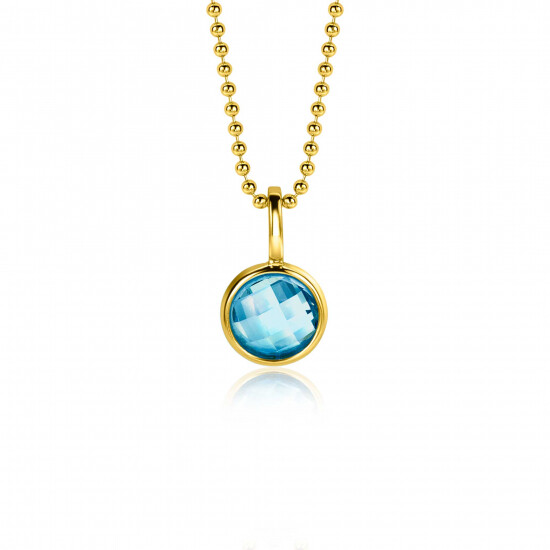 MAART hanger 8mm gold plated geboortesteen blauw aquamarijn zirconia (zonder collier)