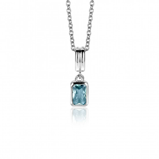17mm ZINZI zilveren rechthoekige hanger bezet met een petrol blauwe kleursteen ZIH2614 (zonder collier)