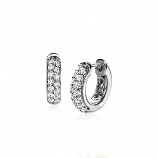 14mm ZINZI Sterling Silver Hoop Earrings White Zirconias 14x4mm ZIO2317