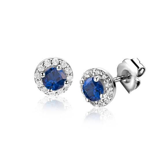 6,5mm ZINZI zilveren oorstekers met saffierblauwe kleursteen in entourage zetting ZIO2697B
