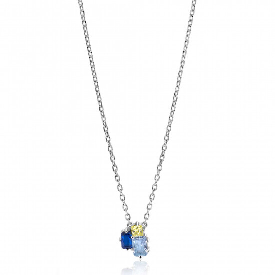 ZINZI zilveren fantasie ketting 45cm bezet met licht groene en blauwe kleurstenen ZIC2496