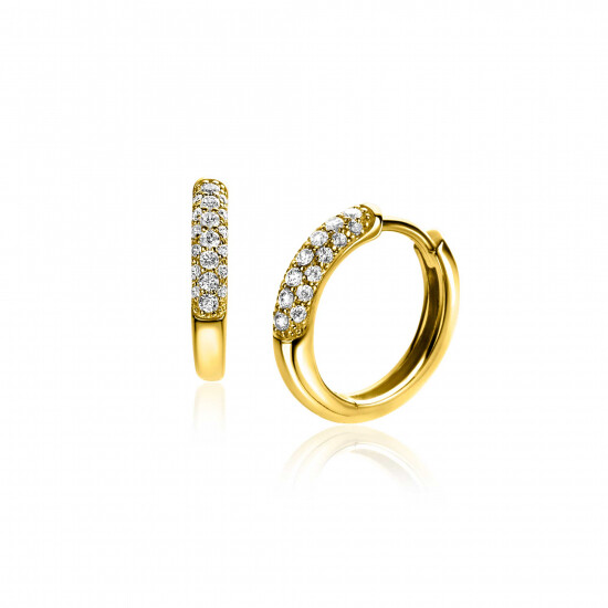 15mm ZINZI Gold Plated Sterling Silver Hoop Earrings White Zirconias 15x3mm ZIO660G
