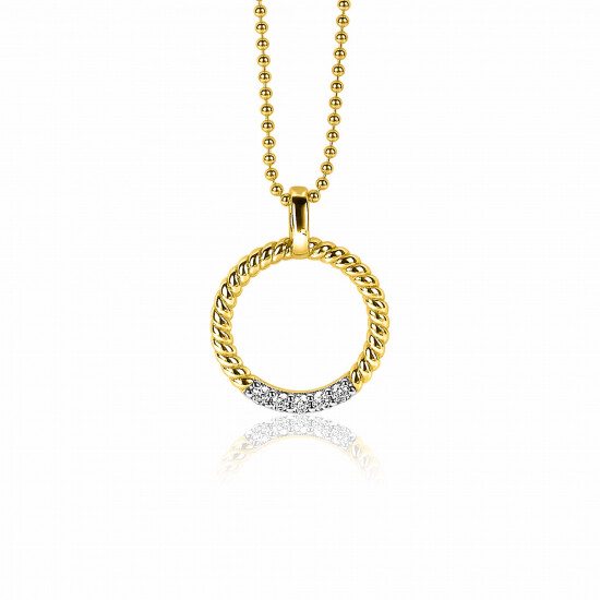 ZINZI zilveren ronde hanger 22mm in geel verguld gedraaid witte zirconia ZIH2128Y (zonder collier)